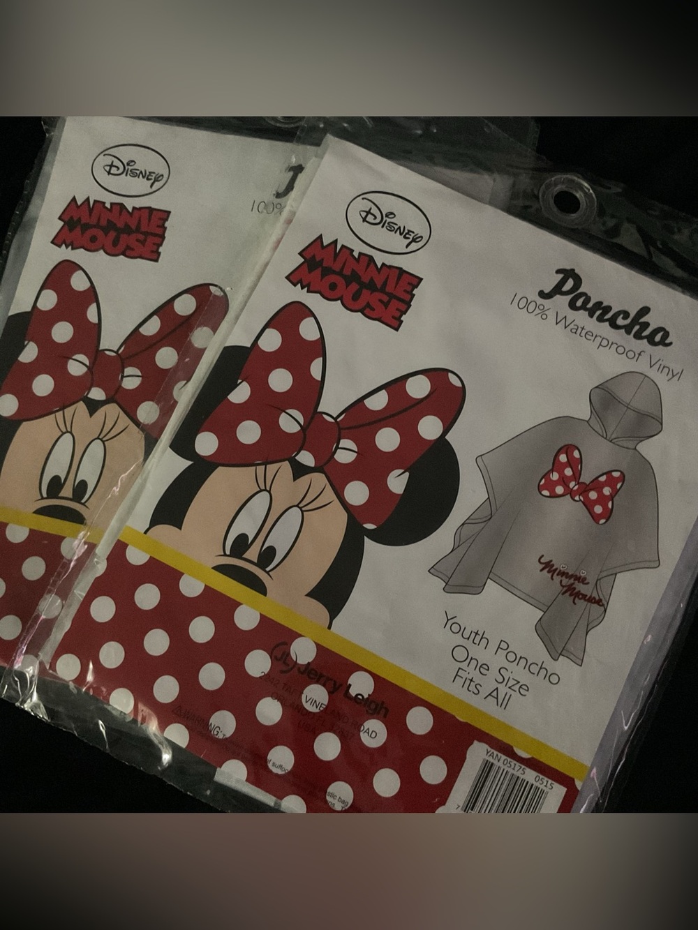 Lot x2 Disney Minnie Mouse Bow Youth One Size Vinyl Rain Poncho Jerry Leigh Twin